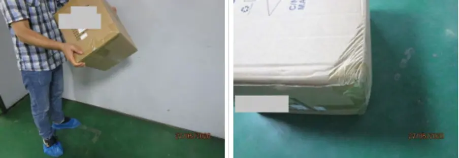 Inspección del empaque - prueba de caída del cartón de envío